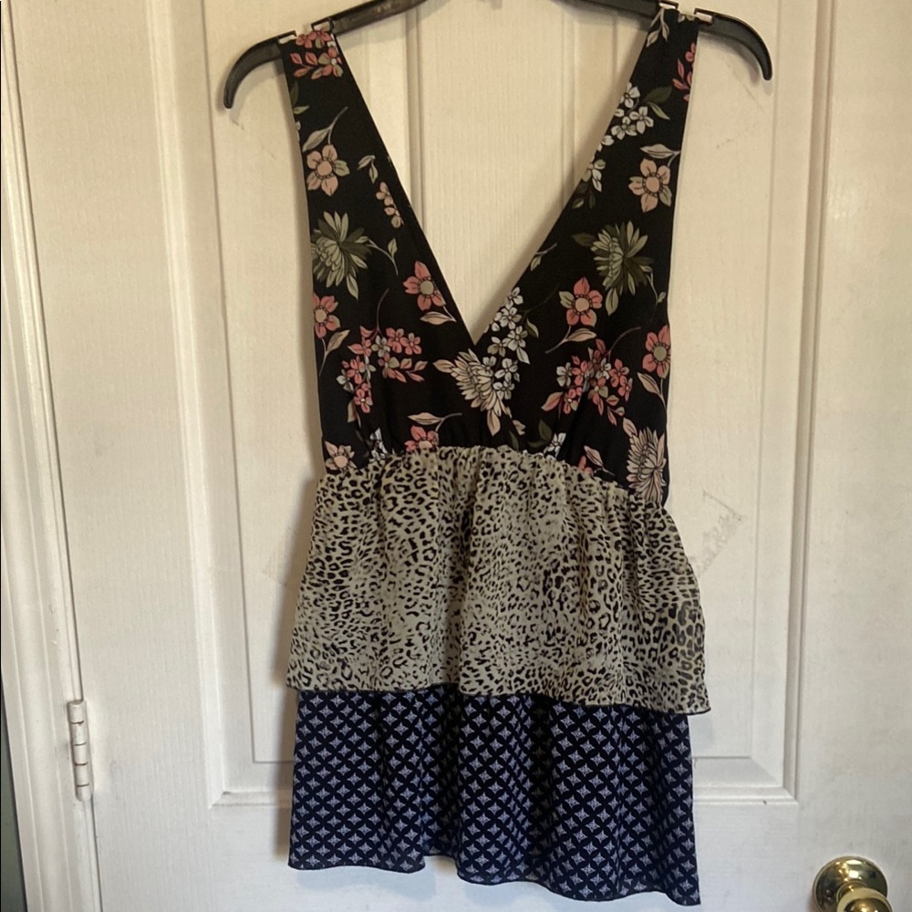 Libby Edelman Floral and Animal Print Top - Black, Pink, Green